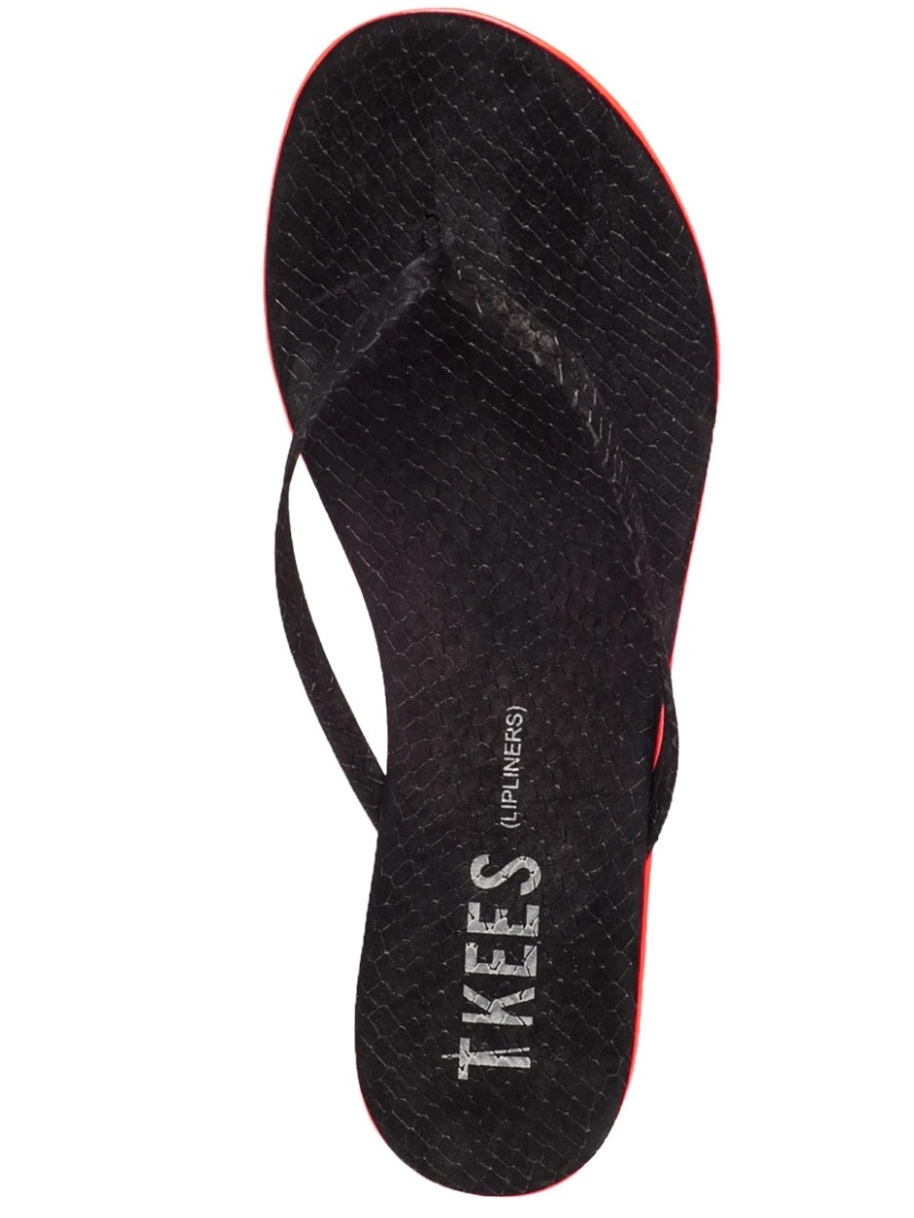 TKEES LIP LINERS FLIP FLOP BLACK SNAKE SUEDE SIZE 9
